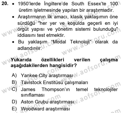Çalışma Sosyolojisi Dersi Ara Sınavı Deneme Sınav Soruları 20. Soru