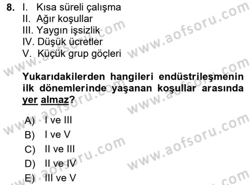 Çalışma Sosyolojisi Dersi Ara Sınavı Deneme Sınav Soruları 8. Soru