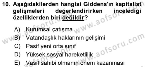 Çalışma Sosyolojisi Dersi 2024 - 2025 Yılı (Final) Dönem Sonu Sınav Soruları 10. Soru