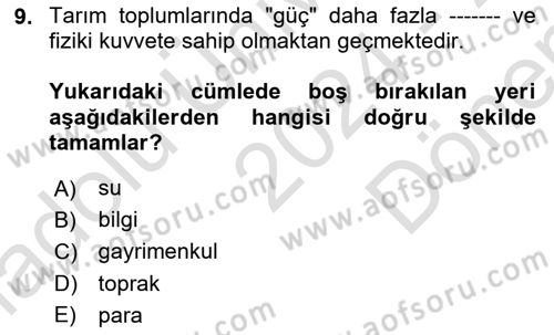 Çalışma Sosyolojisi Dersi 2024 - 2025 Yılı (Final) Dönem Sonu Sınav Soruları 9. Soru
