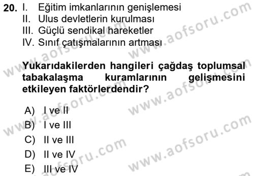 Çalışma Sosyolojisi Dersi 2024 - 2025 Yılı Yaz Okulu Sınav Soruları 20. Soru