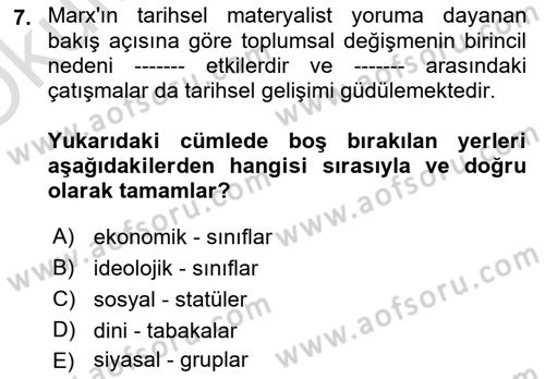 Çalışma Sosyolojisi Dersi 2024 - 2025 Yılı Yaz Okulu Sınav Soruları 7. Soru