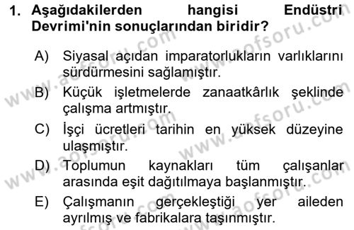 Çalışma Sosyolojisi Dersi 2025 - 2026 Yılı (Vize) Ara Sınav Soruları 1. Soru