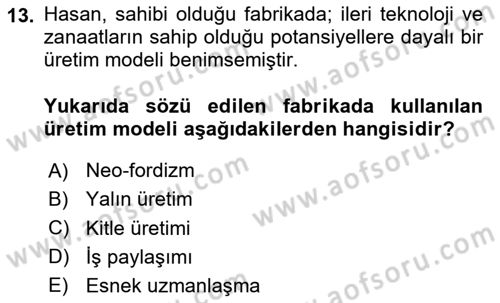 Çalışma Sosyolojisi Dersi 2025 - 2026 Yılı (Vize) Ara Sınav Soruları 13. Soru