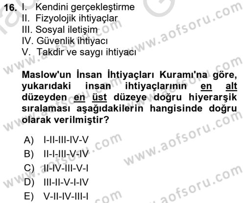 Çalışma Sosyolojisi Dersi 2025 - 2026 Yılı (Vize) Ara Sınav Soruları 16. Soru