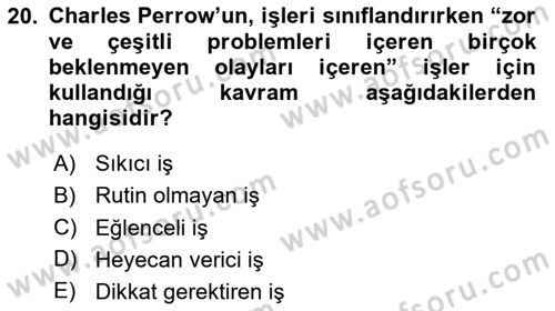 Çalışma Sosyolojisi Dersi 2025 - 2026 Yılı (Vize) Ara Sınav Soruları 20. Soru