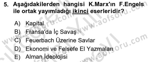 Çalışma Sosyolojisi Dersi 2025 - 2026 Yılı (Vize) Ara Sınav Soruları 5. Soru