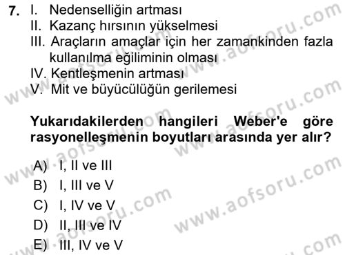 Çalışma Sosyolojisi Dersi 2025 - 2026 Yılı (Vize) Ara Sınav Soruları 7. Soru