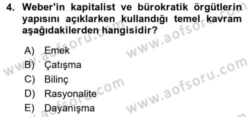 Çalışma Sosyolojisi Dersi 2025 - 2026 Yılı (Final) Dönem Sonu Sınav Soruları 4. Soru
