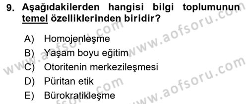 Çalışma Sosyolojisi Dersi 2025 - 2026 Yılı (Final) Dönem Sonu Sınav Soruları 9. Soru