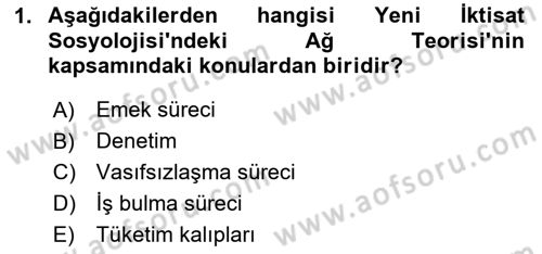 Çalışma Sosyolojisi Dersi 2025 - 2026 Yılı Yaz Okulu Sınav Soruları 1. Soru