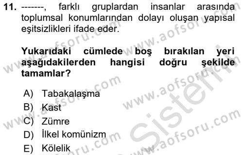 Çalışma Sosyolojisi Dersi 2025 - 2026 Yılı Yaz Okulu Sınav Soruları 11. Soru