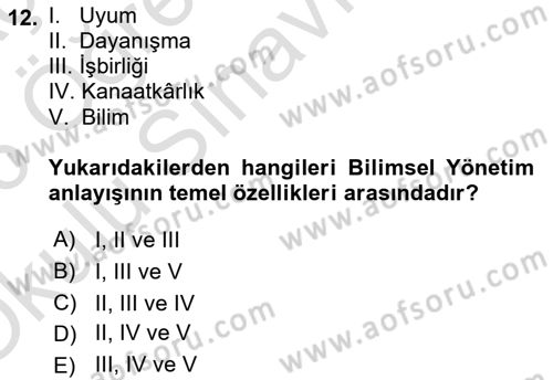 Çalışma Sosyolojisi Dersi 2025 - 2026 Yılı Yaz Okulu Sınav Soruları 12. Soru