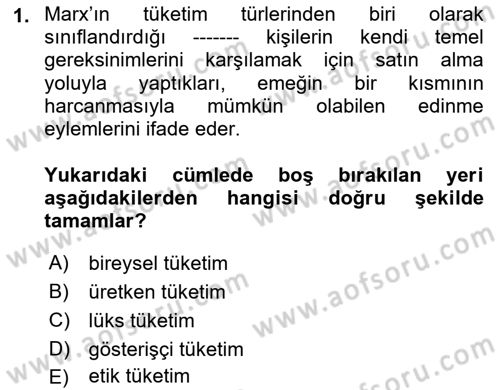 Tüketim Sosyolojisi Dersi 2020 - 2021 Yılı Yaz Okulu Sınav Soruları 1. Soru
