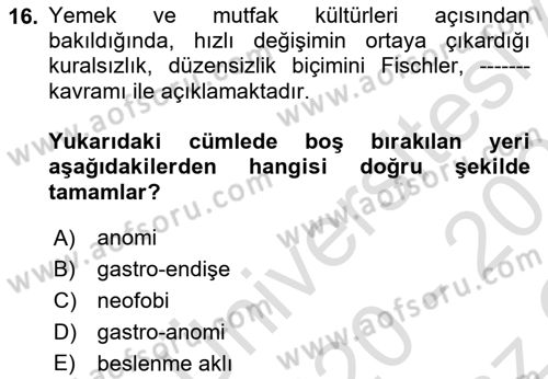 Tüketim Sosyolojisi Dersi 2020 - 2021 Yılı Yaz Okulu Sınav Soruları 16. Soru