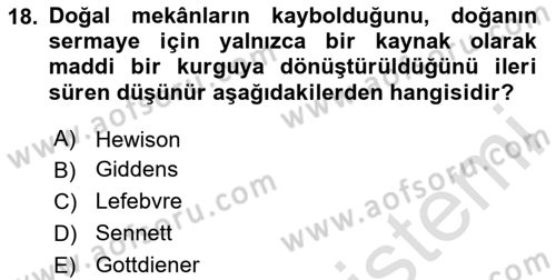 Tüketim Sosyolojisi Dersi 2020 - 2021 Yılı Yaz Okulu Sınav Soruları 18. Soru