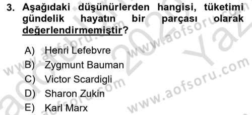 Tüketim Sosyolojisi Dersi 2020 - 2021 Yılı Yaz Okulu Sınav Soruları 3. Soru