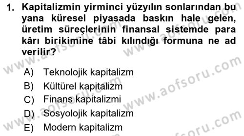 Tüketim Sosyolojisi Dersi 2021 - 2022 Yılı (Vize) Ara Sınav Soruları 1. Soru
