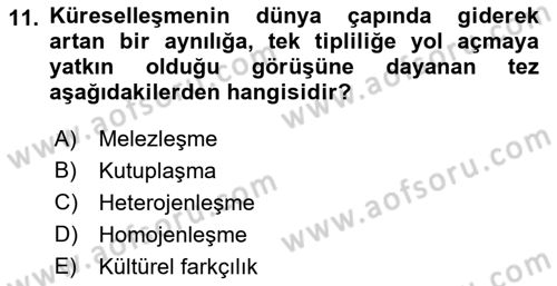 Tüketim Sosyolojisi Dersi 2021 - 2022 Yılı (Vize) Ara Sınav Soruları 11. Soru