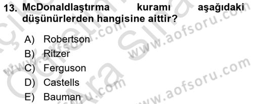 Tüketim Sosyolojisi Dersi 2021 - 2022 Yılı (Vize) Ara Sınav Soruları 13. Soru