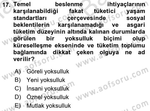 Tüketim Sosyolojisi Dersi 2021 - 2022 Yılı (Vize) Ara Sınav Soruları 17. Soru