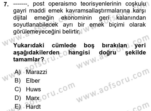 Tüketim Sosyolojisi Dersi 2021 - 2022 Yılı (Vize) Ara Sınav Soruları 7. Soru