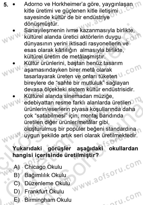 Tüketim Sosyolojisi Dersi 2021 - 2022 Yılı (Final) Dönem Sonu Sınav Soruları 5. Soru