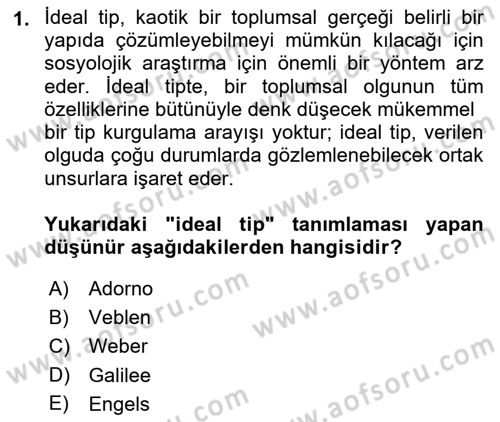 Tüketim Sosyolojisi Dersi 2021 - 2022 Yılı Yaz Okulu Sınavı 1. Soru