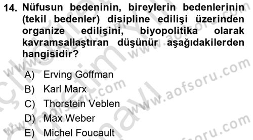 Tüketim Sosyolojisi Dersi 2021 - 2022 Yılı Yaz Okulu Sınavı 14. Soru