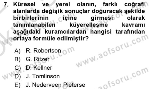 Tüketim Sosyolojisi Dersi 2021 - 2022 Yılı Yaz Okulu Sınavı 7. Soru