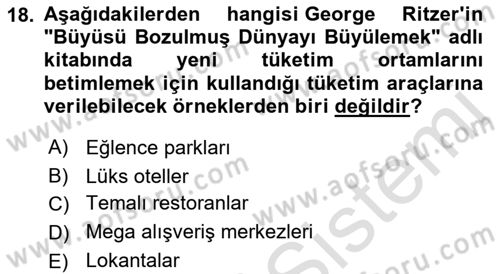 Tüketim Sosyolojisi Dersi 2022 - 2023 Yılı Yaz Okulu Sınav Soruları 18. Soru