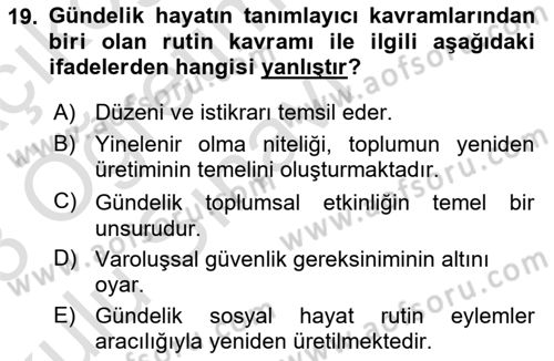 Tüketim Sosyolojisi Dersi 2022 - 2023 Yılı Yaz Okulu Sınav Soruları 19. Soru