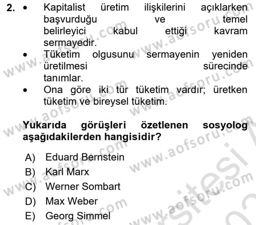 Tüketim Sosyolojisi Dersi 2022 - 2023 Yılı Yaz Okulu Sınav Soruları 2. Soru