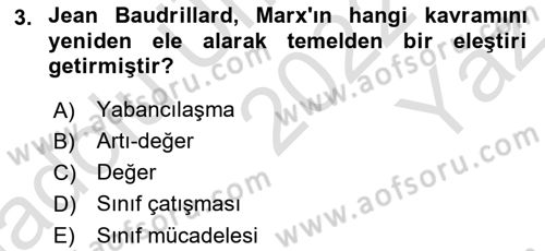 Tüketim Sosyolojisi Dersi 2022 - 2023 Yılı Yaz Okulu Sınav Soruları 3. Soru