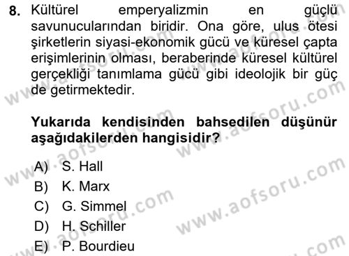Tüketim Sosyolojisi Dersi 2022 - 2023 Yılı Yaz Okulu Sınav Soruları 8. Soru