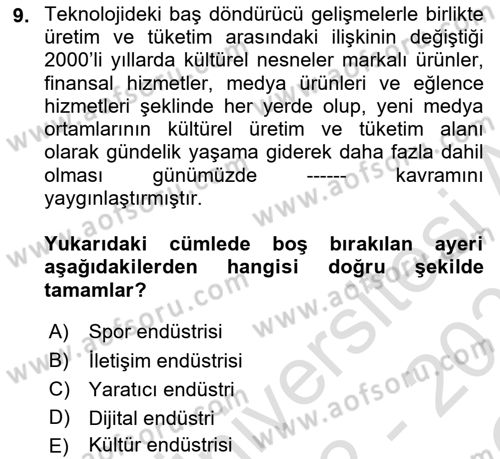Tüketim Sosyolojisi Dersi 2022 - 2023 Yılı Yaz Okulu Sınav Soruları 9. Soru