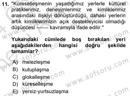 Tüketim Sosyolojisi Dersi 2023 - 2024 Yılı (Vize) Ara Sınav Soruları 11. Soru