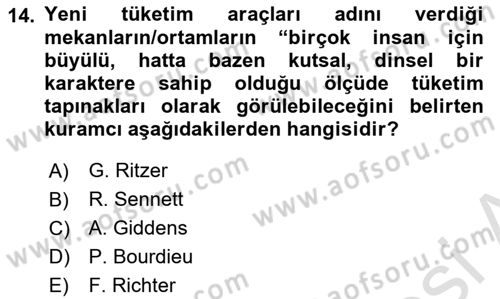 Tüketim Sosyolojisi Dersi 2023 - 2024 Yılı (Vize) Ara Sınav Soruları 14. Soru