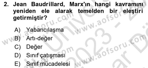 Tüketim Sosyolojisi Dersi 2023 - 2024 Yılı (Vize) Ara Sınav Soruları 2. Soru