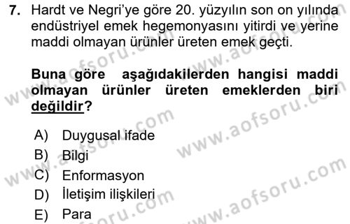 Tüketim Sosyolojisi Dersi 2023 - 2024 Yılı (Vize) Ara Sınav Soruları 7. Soru