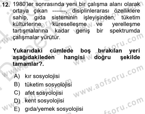 Tüketim Sosyolojisi Dersi 2023 - 2024 Yılı (Final) Dönem Sonu Sınav Soruları 12. Soru