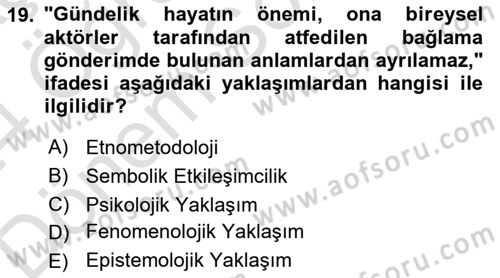 Tüketim Sosyolojisi Dersi 2023 - 2024 Yılı (Final) Dönem Sonu Sınav Soruları 19. Soru