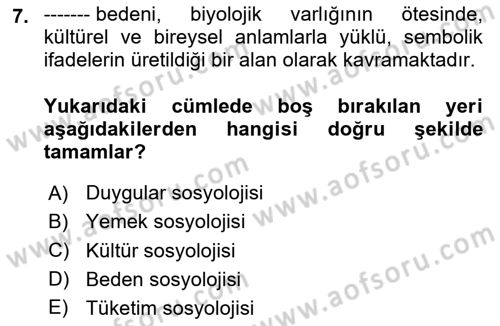 Tüketim Sosyolojisi Dersi 2023 - 2024 Yılı (Final) Dönem Sonu Sınav Soruları 7. Soru