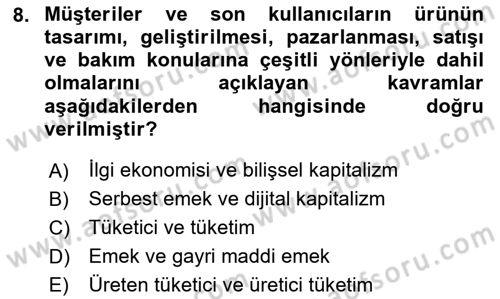 Tüketim Sosyolojisi Dersi 2024 - 2025 Yılı (Vize) Ara Sınav Soruları 8. Soru