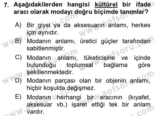 Tüketim Sosyolojisi Dersi 2024 - 2025 Yılı (Final) Dönem Sonu Sınav Soruları 7. Soru