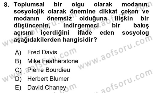 Tüketim Sosyolojisi Dersi 2024 - 2025 Yılı (Final) Dönem Sonu Sınav Soruları 8. Soru
