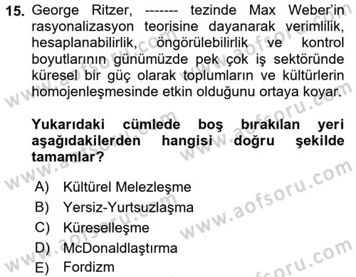 Tüketim Sosyolojisi Dersi 2025 - 2026 Yılı (Vize) Ara Sınav Soruları 15. Soru