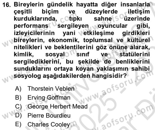 Tüketim Sosyolojisi Dersi 2025 - 2026 Yılı (Vize) Ara Sınav Soruları 16. Soru