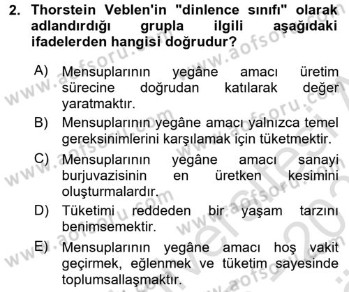 Tüketim Sosyolojisi Dersi 2025 - 2026 Yılı (Vize) Ara Sınav Soruları 2. Soru