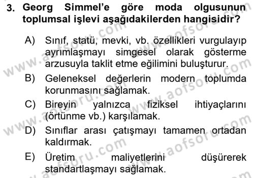 Tüketim Sosyolojisi Dersi 2025 - 2026 Yılı (Vize) Ara Sınav Soruları 3. Soru